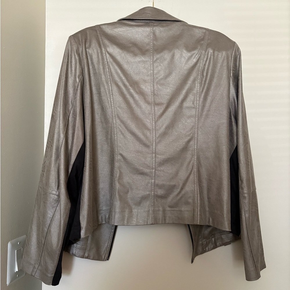 Womens Leather Moto Jacket in Taupe - Picture 2 of 3